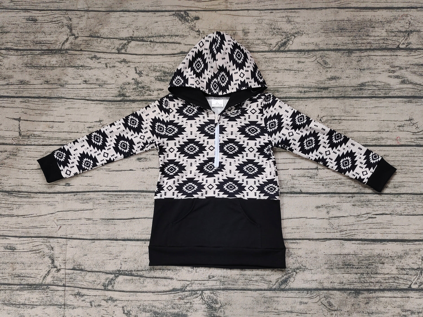 Baby Boys Western Black Aztec Fall Hooded Pullovers Tops