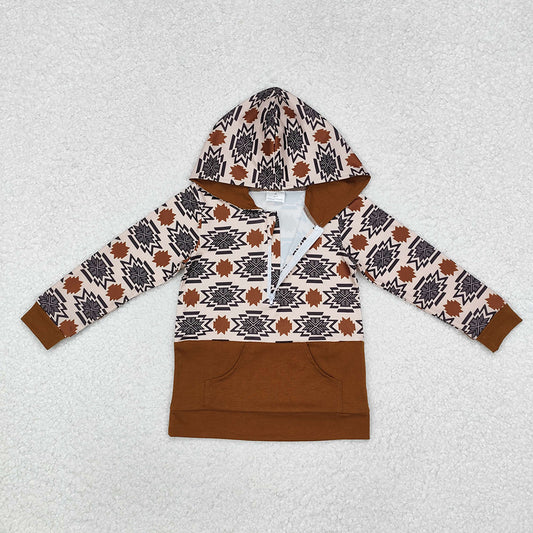 Baby Boys Brown Aztec Fall Hooded Pullovers Tops