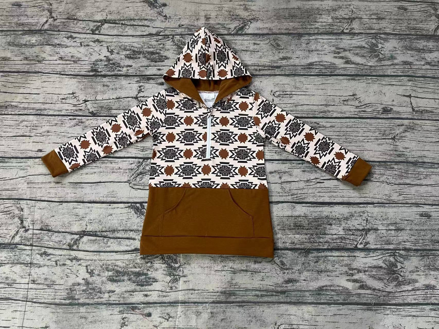 Baby Boys Brown Aztec Fall Hooded Pullovers Tops