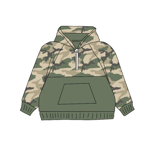 Baby Boys Dark Green Camo Fall Hooded Pullovers Tops Preorder