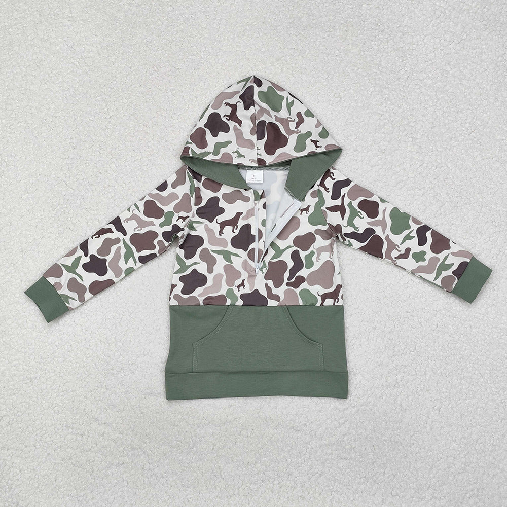 Baby Boys Dogs Hunting Camouflage Hooded Pocket Tops