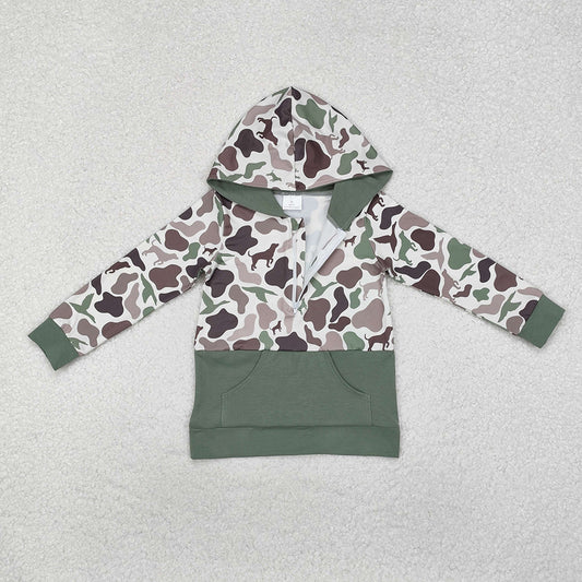 Baby Boys Dogs Hunting Camouflage Hooded Pocket Tops