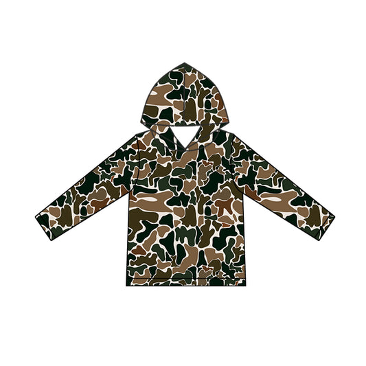 Baby Boys Dark Brown Camo Long Sleeve Hooded Tops Preorder