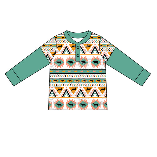 Baby Boys Western Aztec Cow Long Sleeve Tee Shirts Tops Preorder