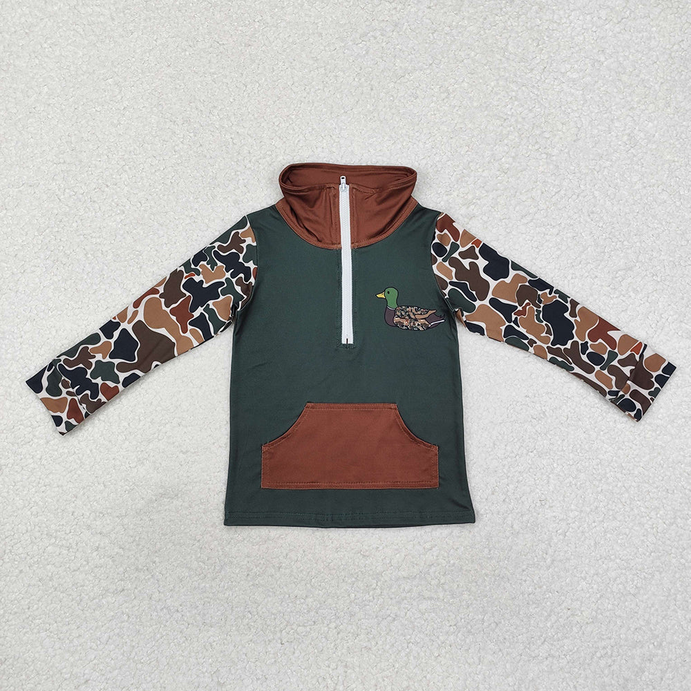 Baby Boys Dark Green Camo Zip Duck Hunting Pullovers Tops