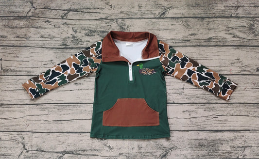 Baby Boys Dark Green Camo Zip Duck Hunting Pullovers Tops Preorder