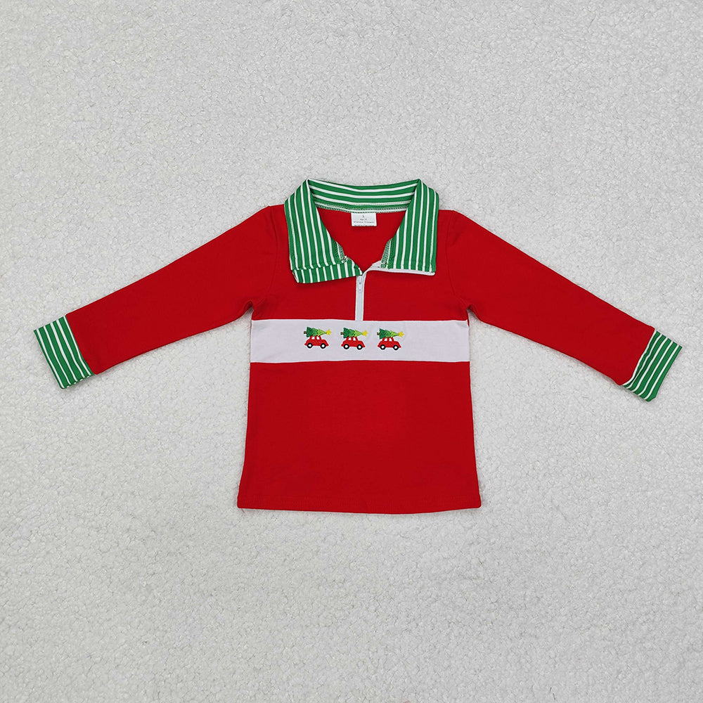 Baby Boys Red Christmas Tree Cars Zip Long Sleeve Pullovers Tops