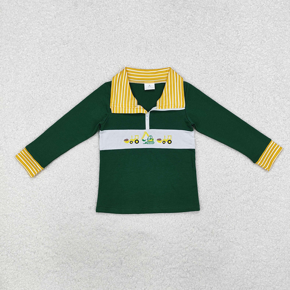 Baby Boys Green Constructions Zip Long Sleeve Pullovers Tops