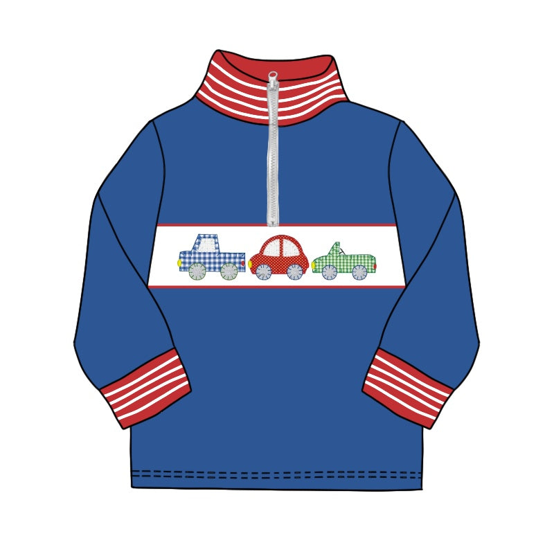 Baby Boys Blue Cars Zip Long Sleeve Pullovers Tops Preorder