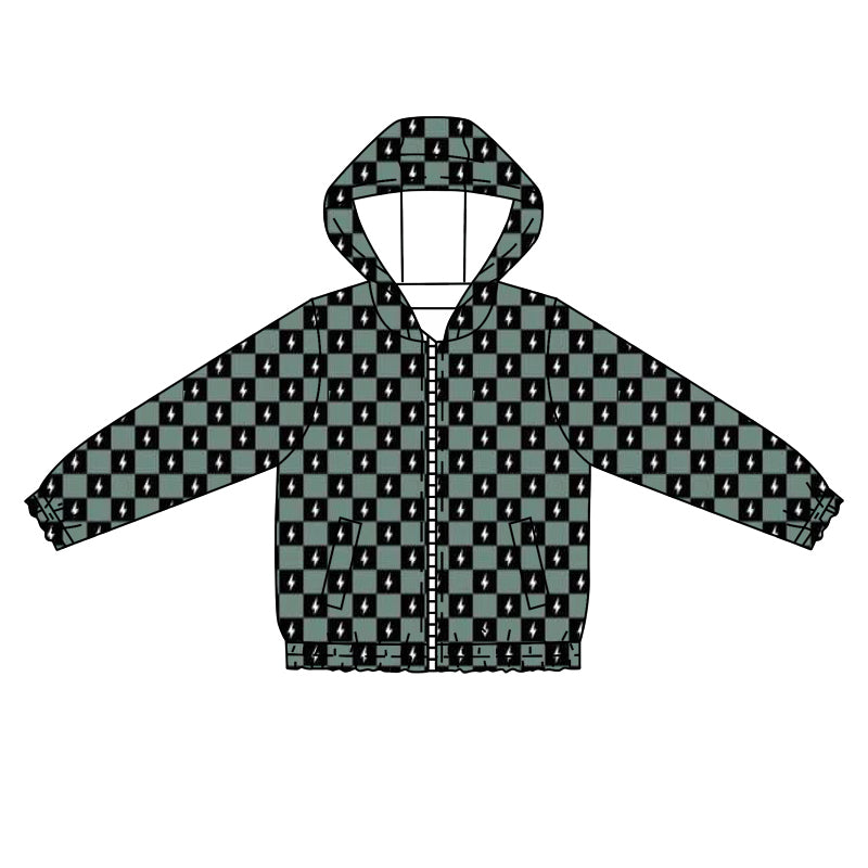 Baby Boys Western Checkered Lights Hooded Zip Tops Cardigan Preorder