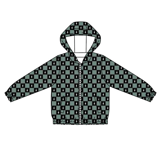 Baby Boys Western Checkered Lights Hooded Zip Tops Cardigan Preorder