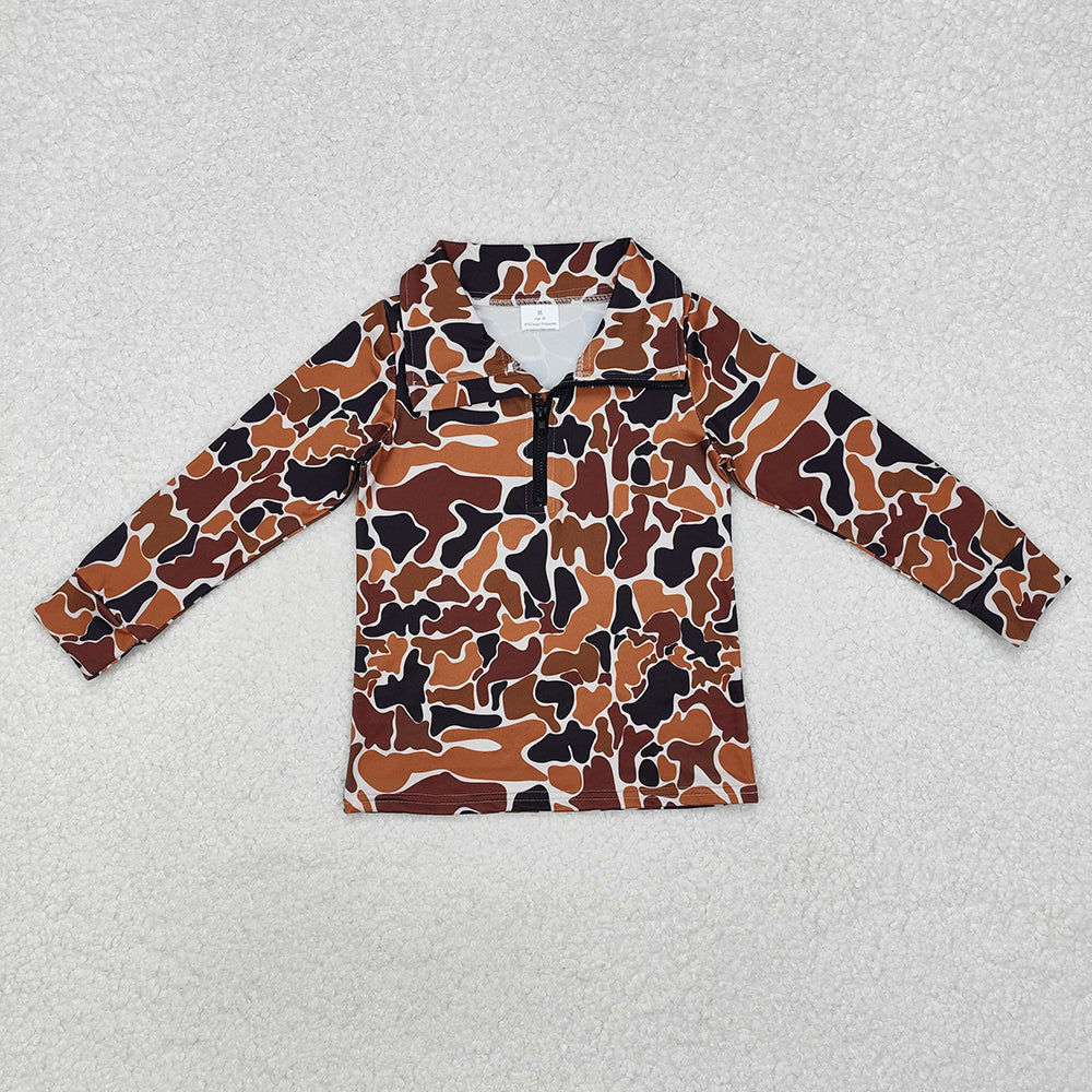 Baby Boys Brown Camo Long Sleeve Zip Pullovers Tops