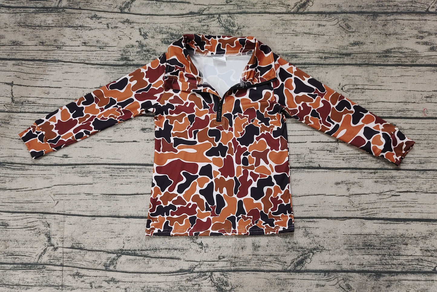 Baby Boys Brown Camo Long Sleeve Zip Pullovers Tops