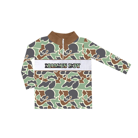 Baby Boys Dark Green Camo Mama's Boy Zip Pullovers Tops Preorder