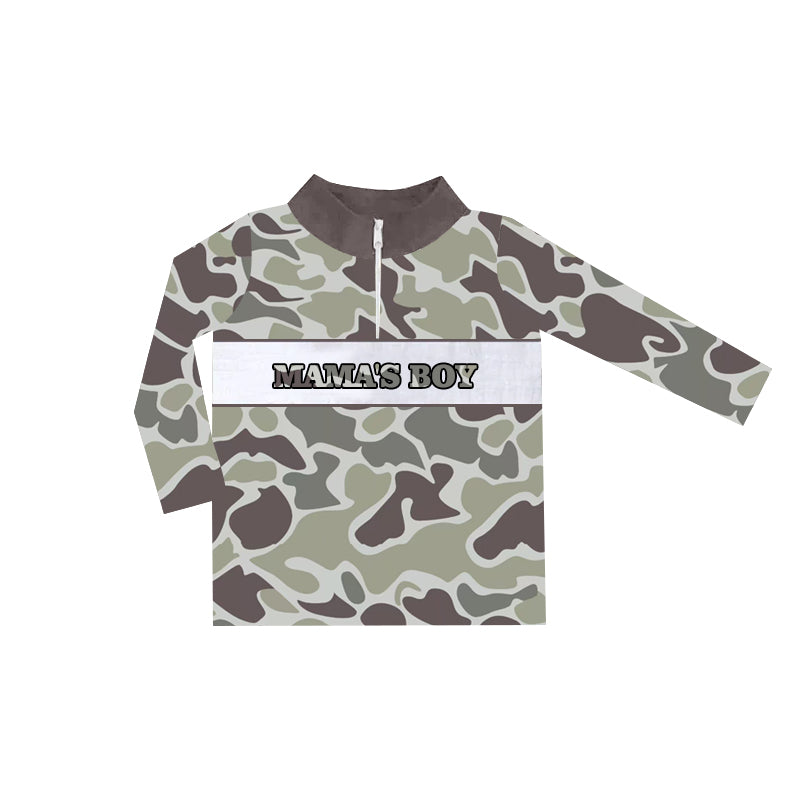 Baby Boys Lightgreen Camo Mama's Boy Zip Pullovers Tops Preorder