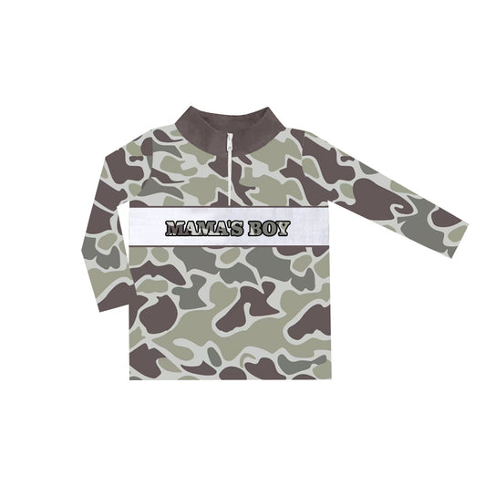 Baby Boys Lightgreen Camo Mama's Boy Zip Pullovers Tops Preorder