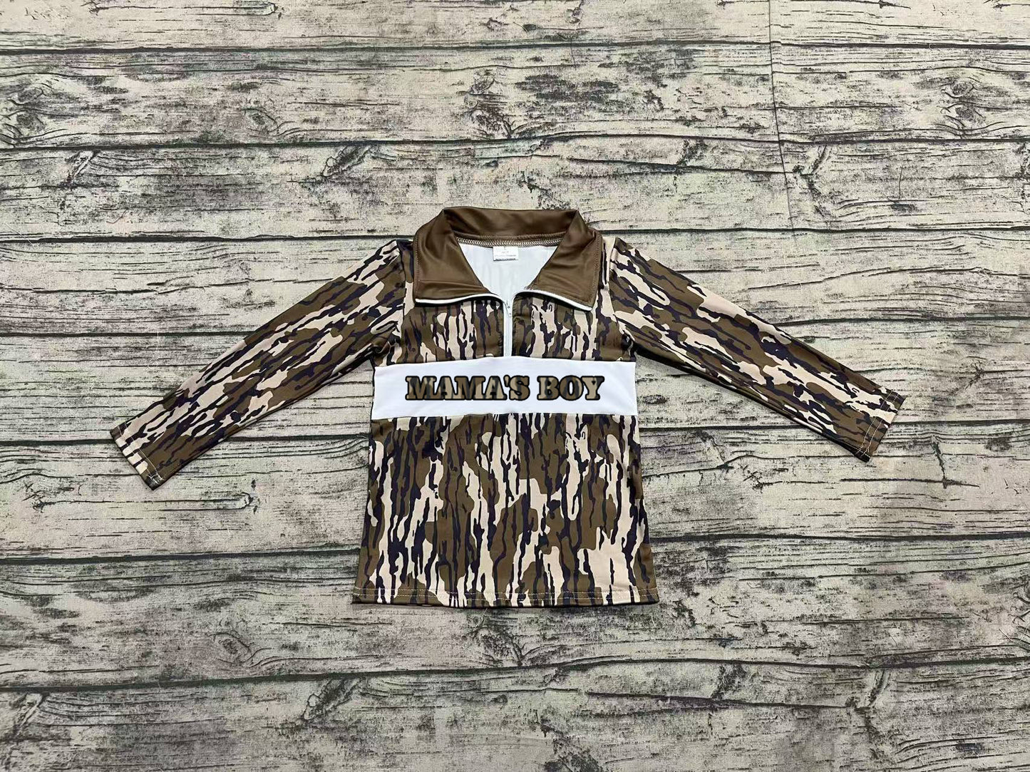 Baby Boys Bottomland Camo Mama's Boy Zip Pullovers Tops Preorder