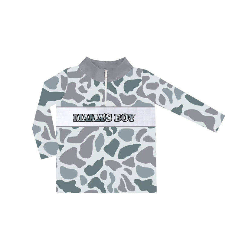 Baby Boys Grey Camo Mama's Boy Zip Pullovers Tops Preorder