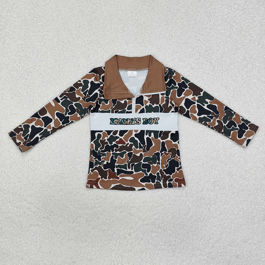 Baby Boys Brown Camo Mama's Boy Zip Pullovers Tops