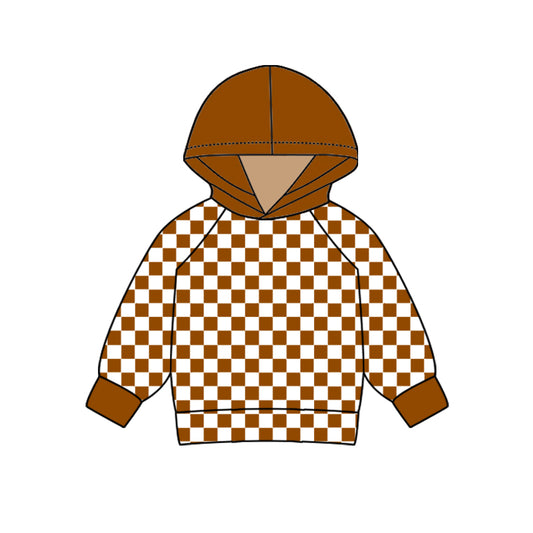 Baby Kids Toddler Brown Checkered Hooded Tops preorder