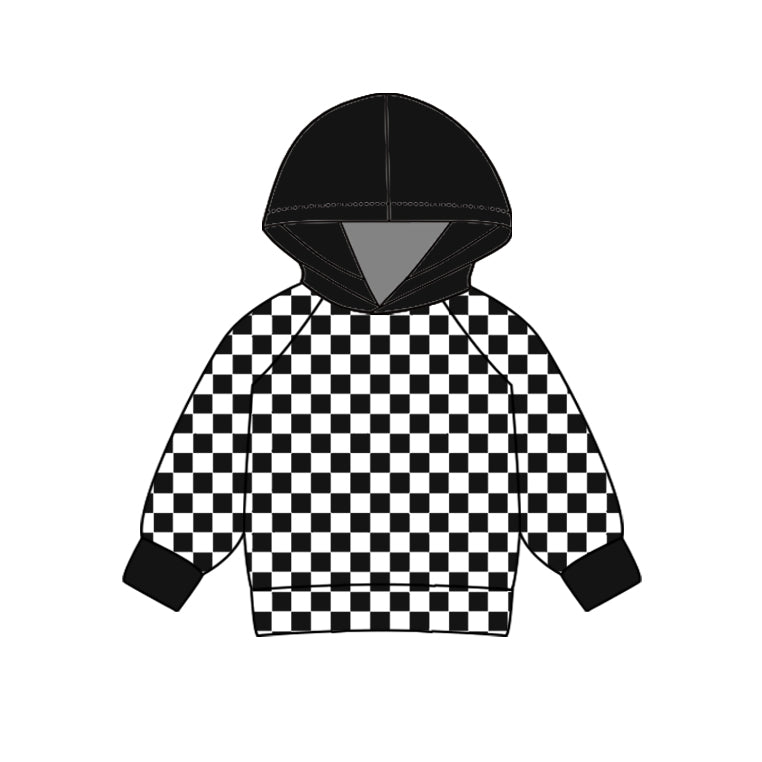 Baby Kids Toddler Black Checkered Hooded Tops preorder