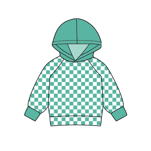 Baby Kids Toddler Light Green Checkered Hooded Tops preorder