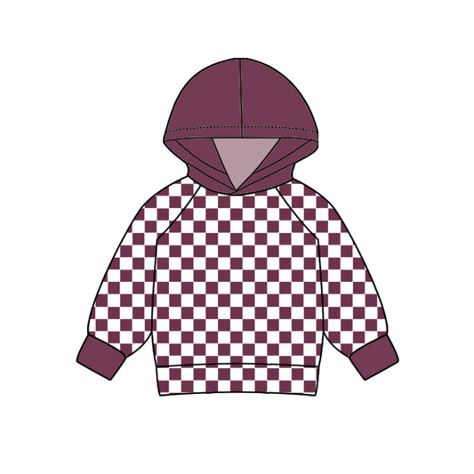 Baby Kids Toddler Wine Checkered Hooded Tops preorder