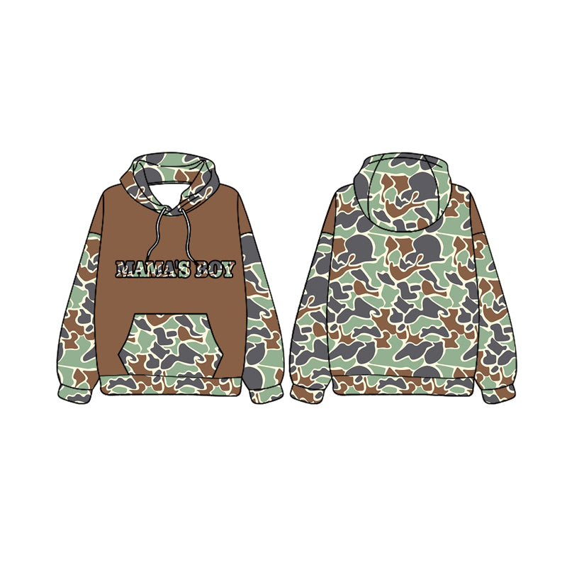 Baby Boys Mama's Boy Hunting Dark Green Camo Hooded Tops preorder