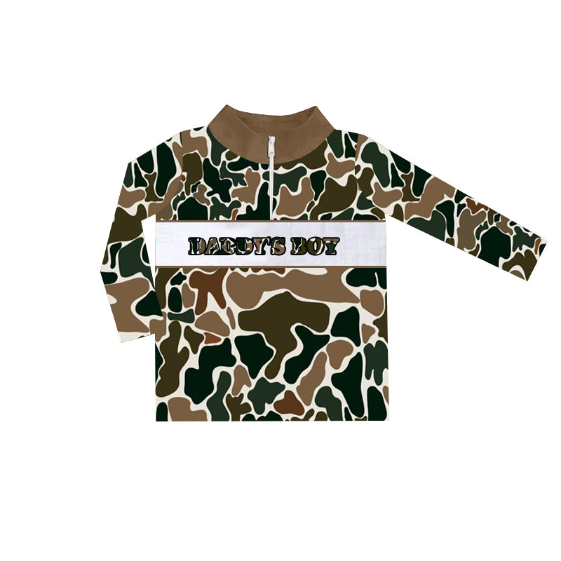 Baby Boys Daddy's Boy Brown Camo Zip Tee Shirts Tops preorder