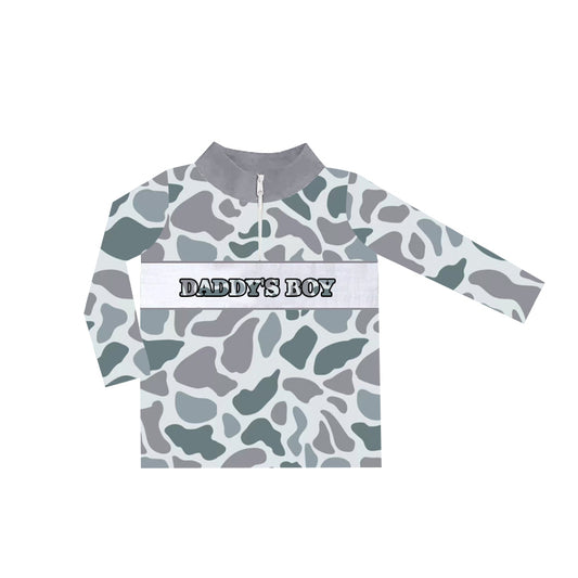 Baby Boys Daddy's Boy Grey Camo Zip Tee Shirts Tops preorder