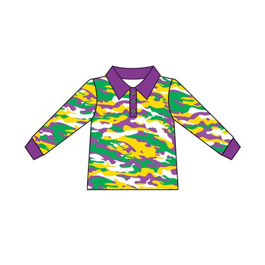 Baby Boys Mardi Gras Purple Camo Long Sleeve Tee Shirts Tops Preorder