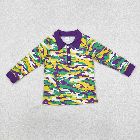 Baby Boys Mardi Gras Purple Camo Long Sleeve Tee Shirts Tops