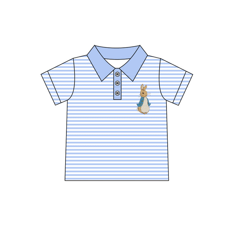 Baby Boys Blue Easter Blue Stripes Bunny Short Sleeve Tee Shirts Tops Preorder