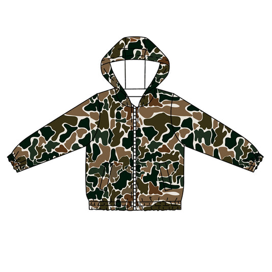 Baby Boys Dark Brown Camo Zip Pocket Hooded Tops Preorder