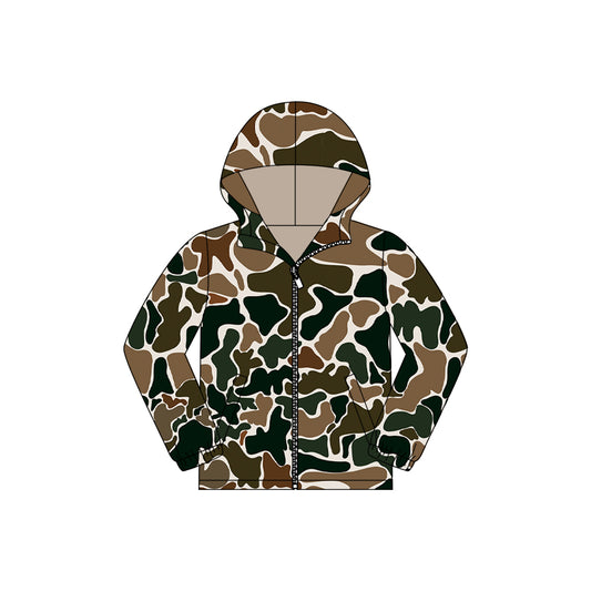 Baby Boys Dark Brown Camo Zip Pocket Hooded Tops Preorder