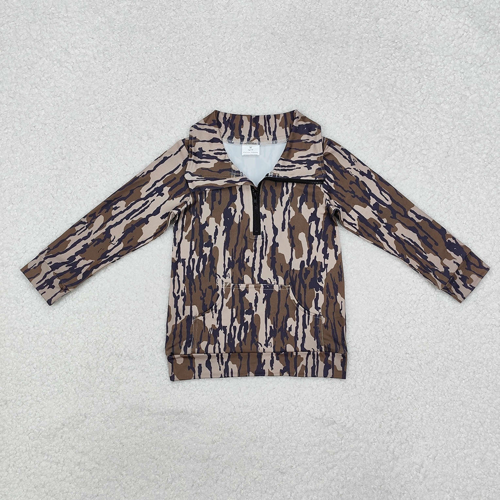 Baby Boys Long Sleeve Southern Wood Camo Zip Pocket Pullovers Tops