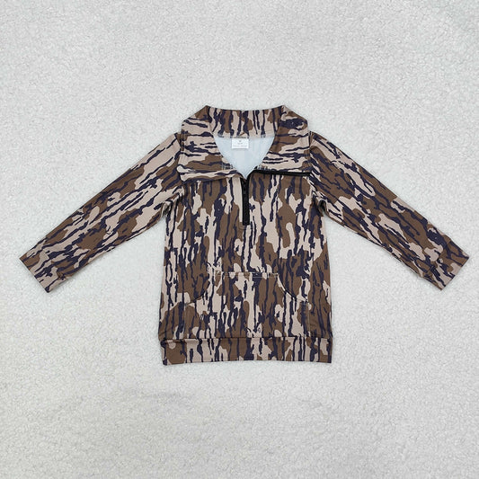 Baby Boys Long Sleeve Southern Wood Camo Zip Pocket Pullovers Tops