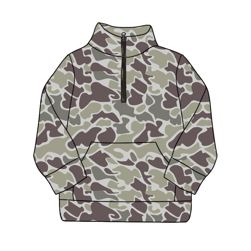 Baby Boys Light Green Camo Zip Pocket Pullovers Tops Preorder