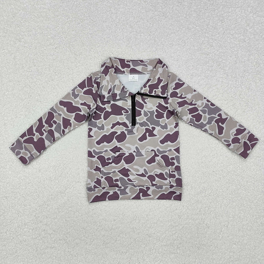 Baby Boys Light Green Camo Zip Pocket Pullovers Tops