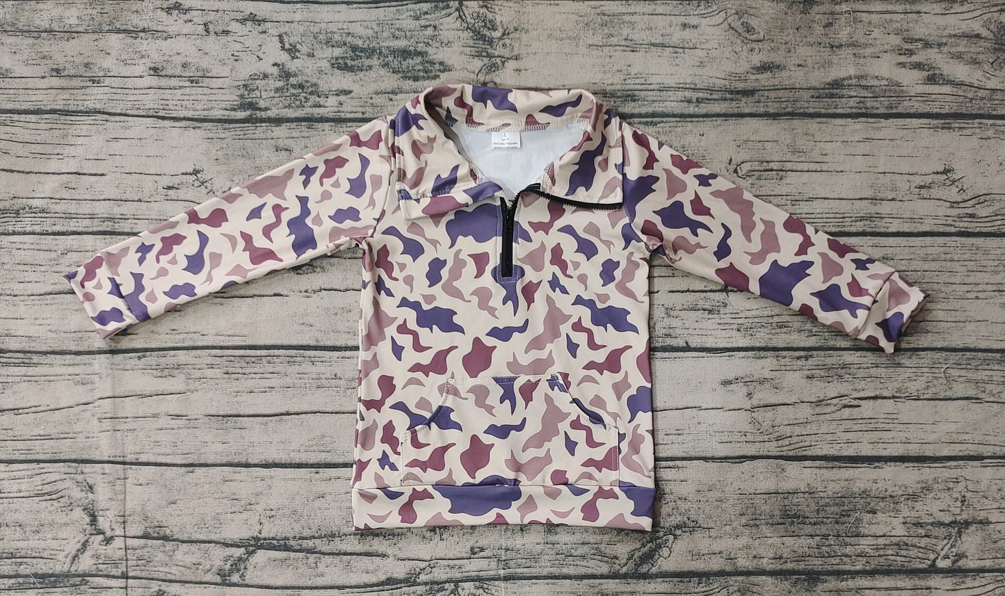 Baby Boys Grey Khaki Camo Zip Pocket Pullovers Tops