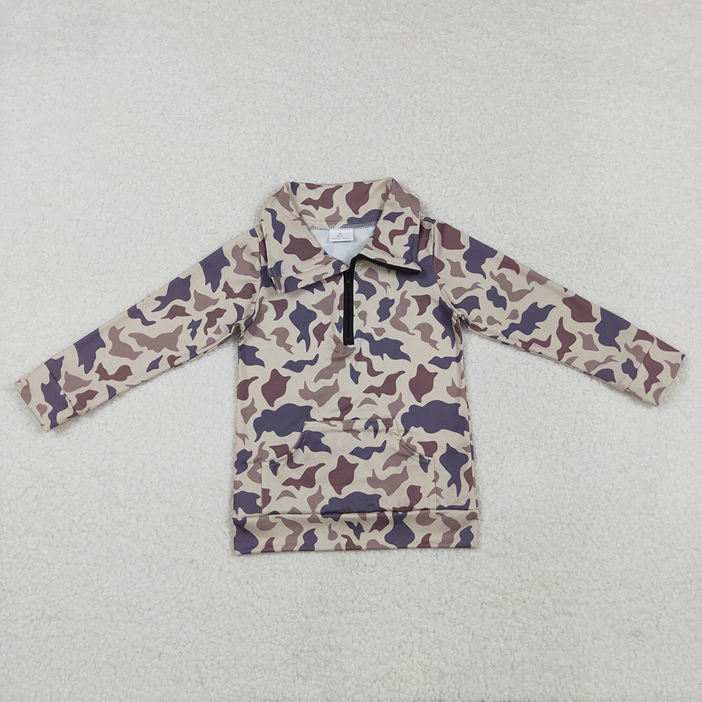 Mommy and Me Baby Boys Grey Khaki Camo Zip Pocket Pullovers Tops