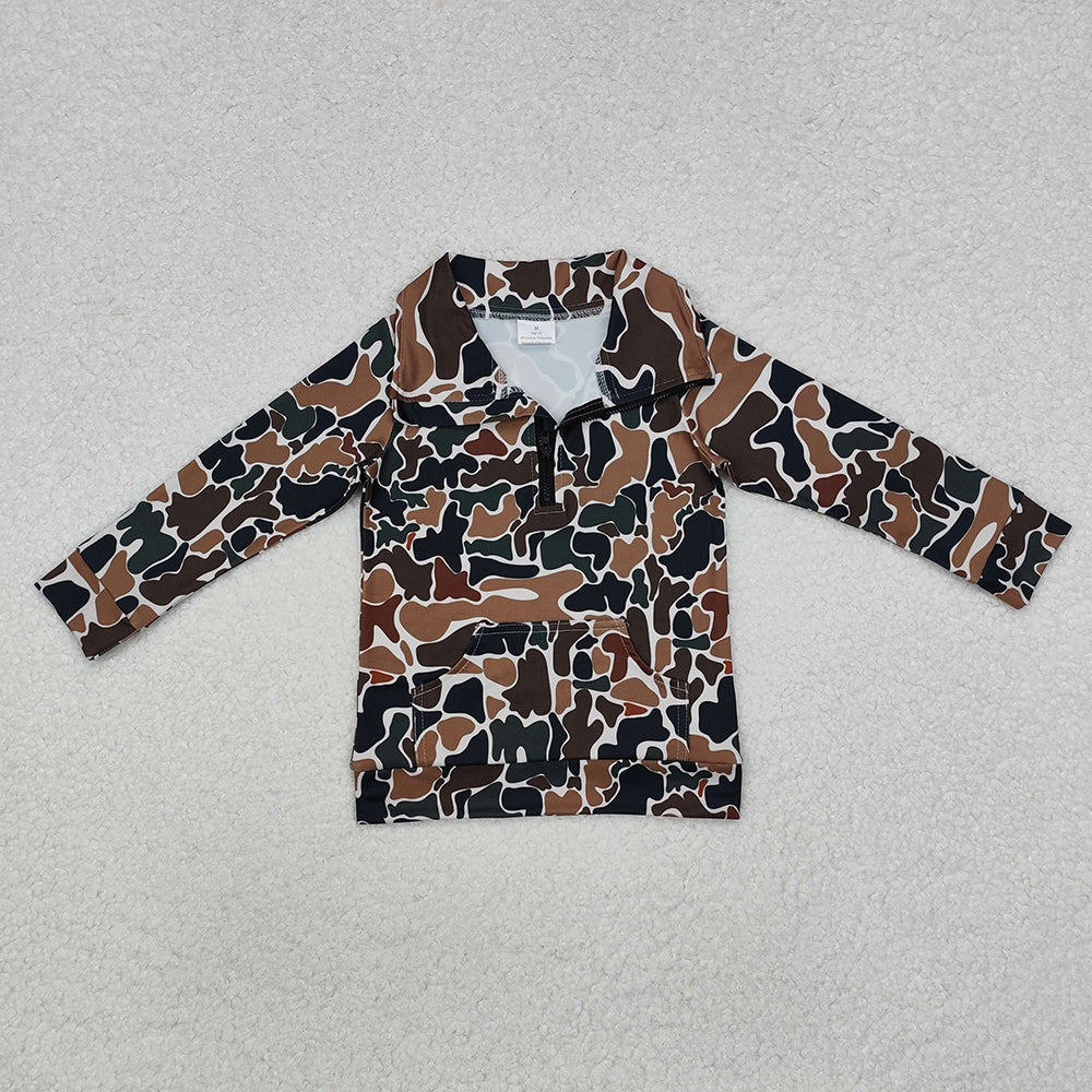 Baby Boys Dark Brown Camo Zip Pocket Pullovers Tops