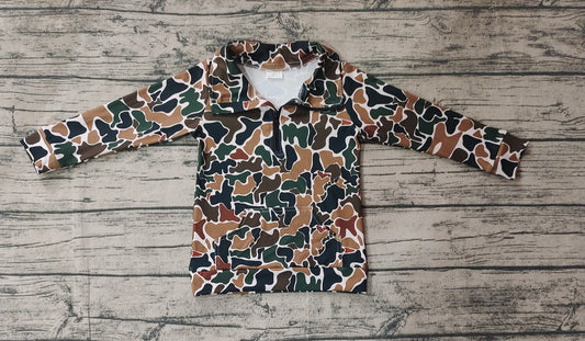 Baby Boys Dark Brown Camo Zip Pocket Pullovers Tops