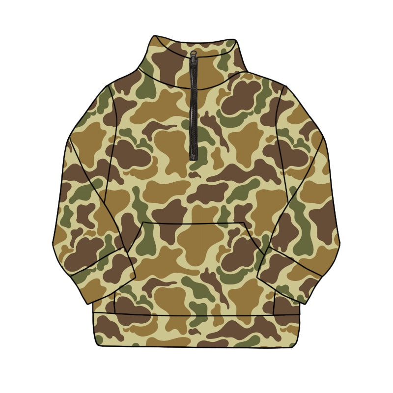 Baby Boys Dark Khaki Camo Zip Pocket Pullovers Tops Preorder