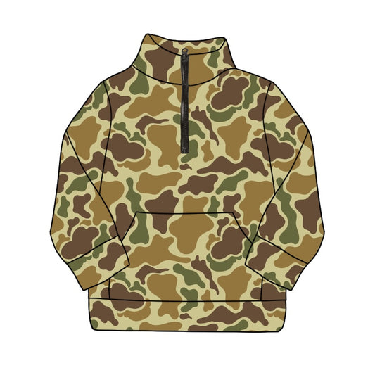 Baby Boys Dark Khaki Camo Zip Pocket Pullovers Tops Preorder