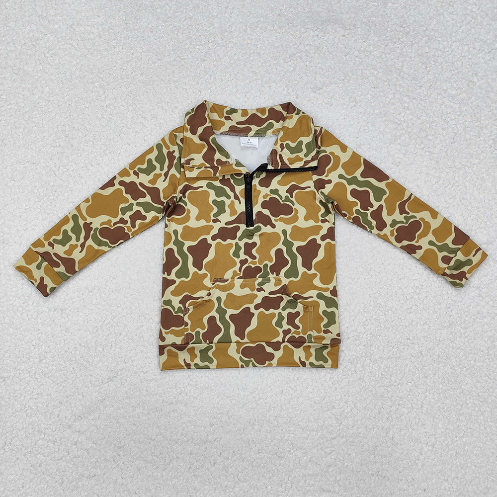 Baby Boys Dark Khaki Camo Zip Pocket Pullovers Tops