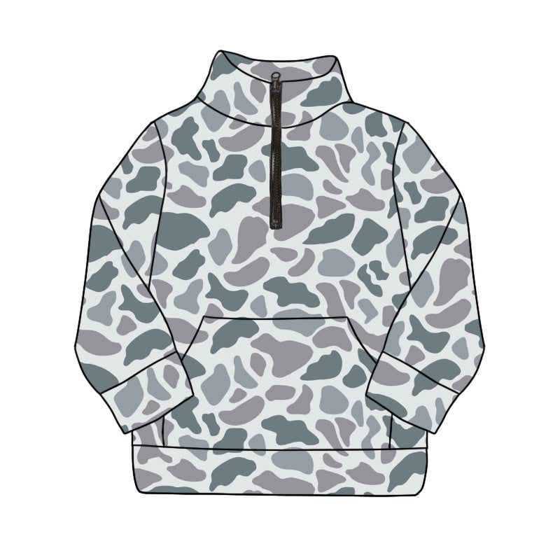 Baby Boys Grey Camo Zip Pocket Pullovers Tops Preorder