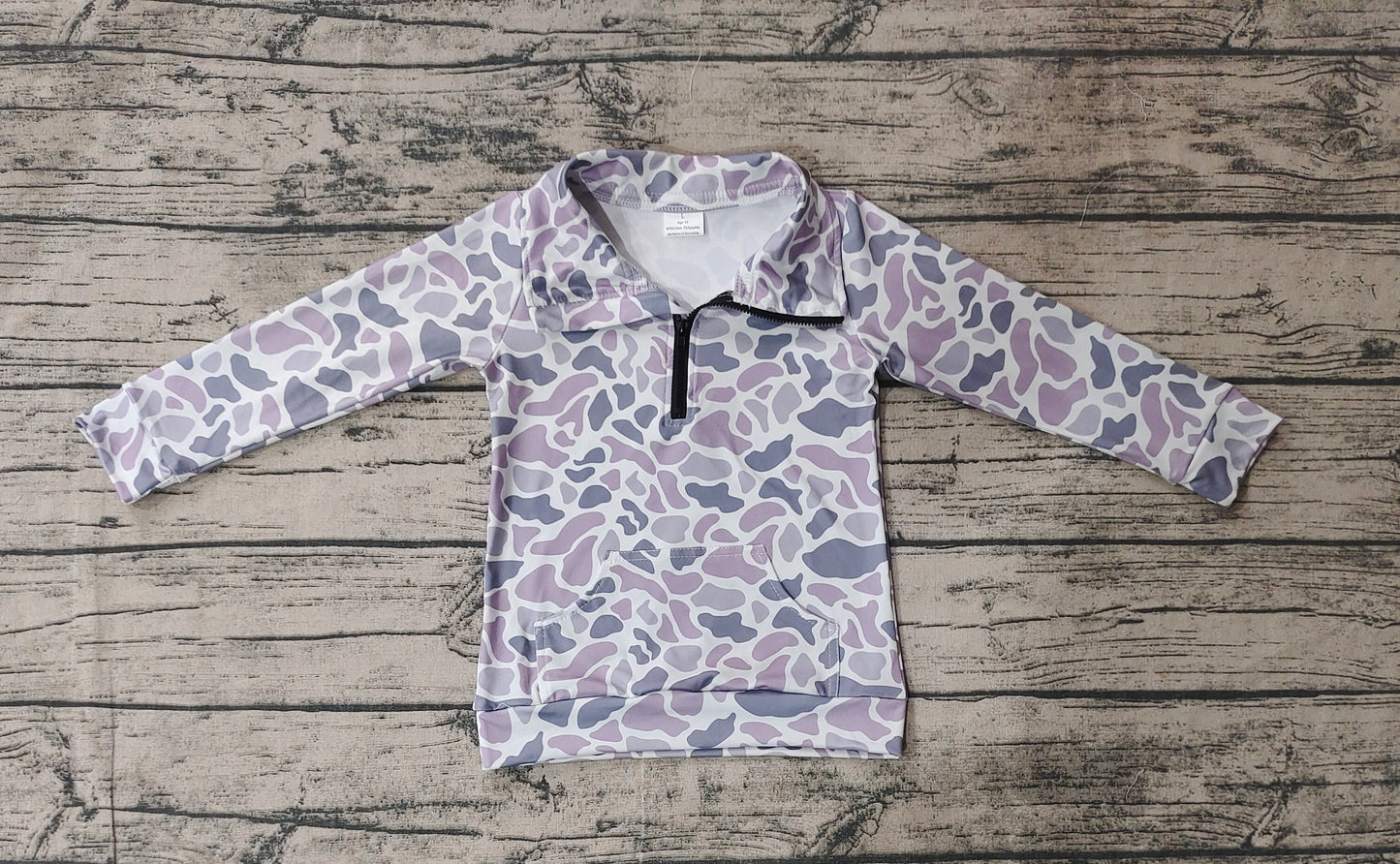 Baby Boys Grey Camo Zip Pocket Pullovers Tops Preorder