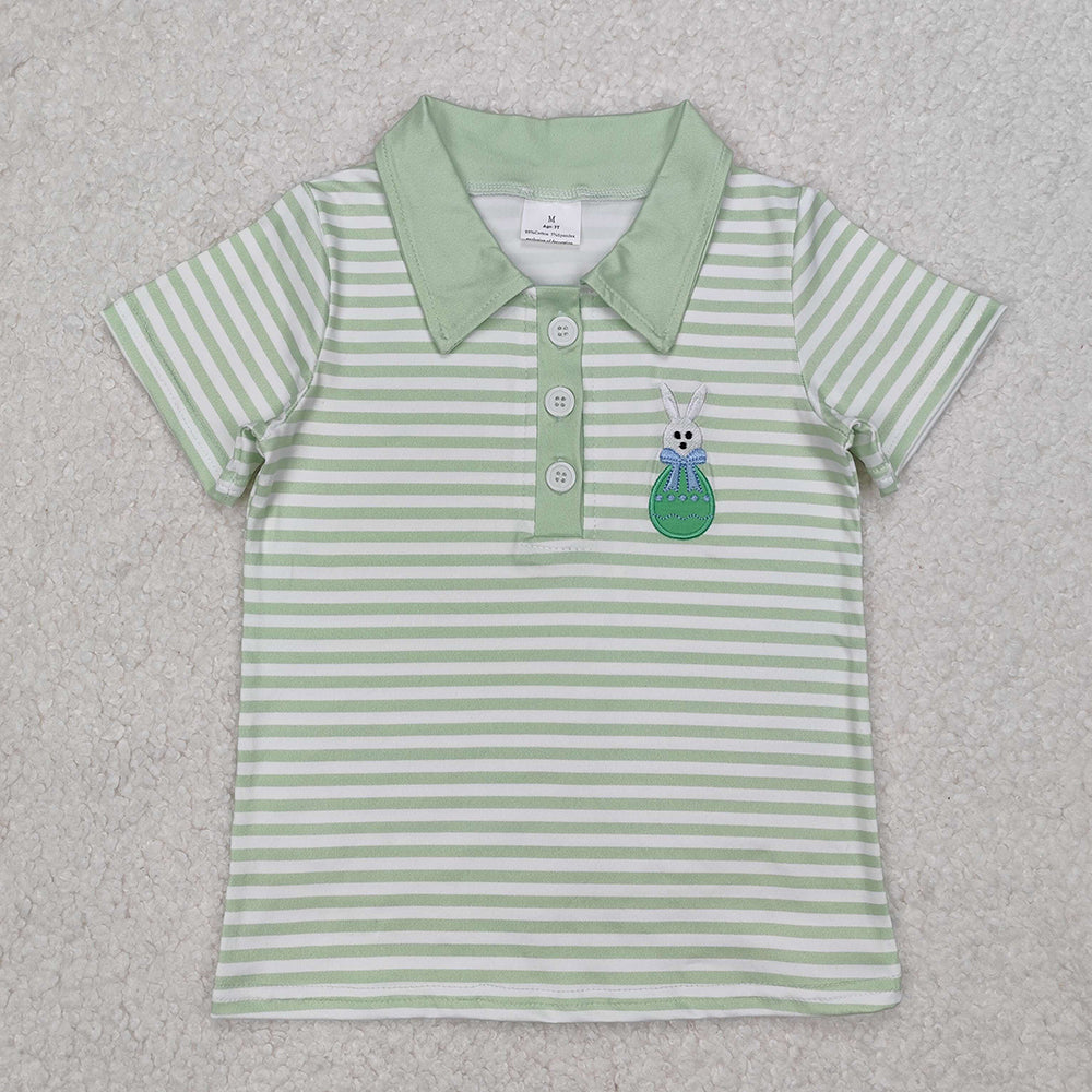 Embroidery Baby Boys Easter Rabbit Egg Short Sleeve Tee Shirts Tops