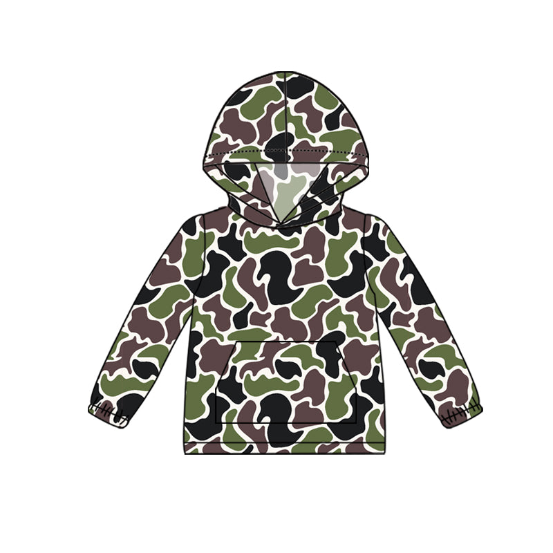 Baby Boys Green Camouflage Hooded Pocket Long Sleeve Tops Preorder